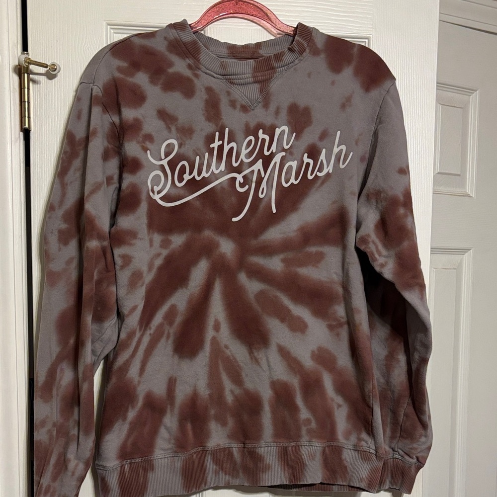 Southern Marsh  Crewneck Sweatshirt - Brown and Gray Tie-Dye